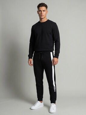 HUGO Hugo Boss Men's Large Black Cotton Jogger Sweatpants Side Logo Stripe L